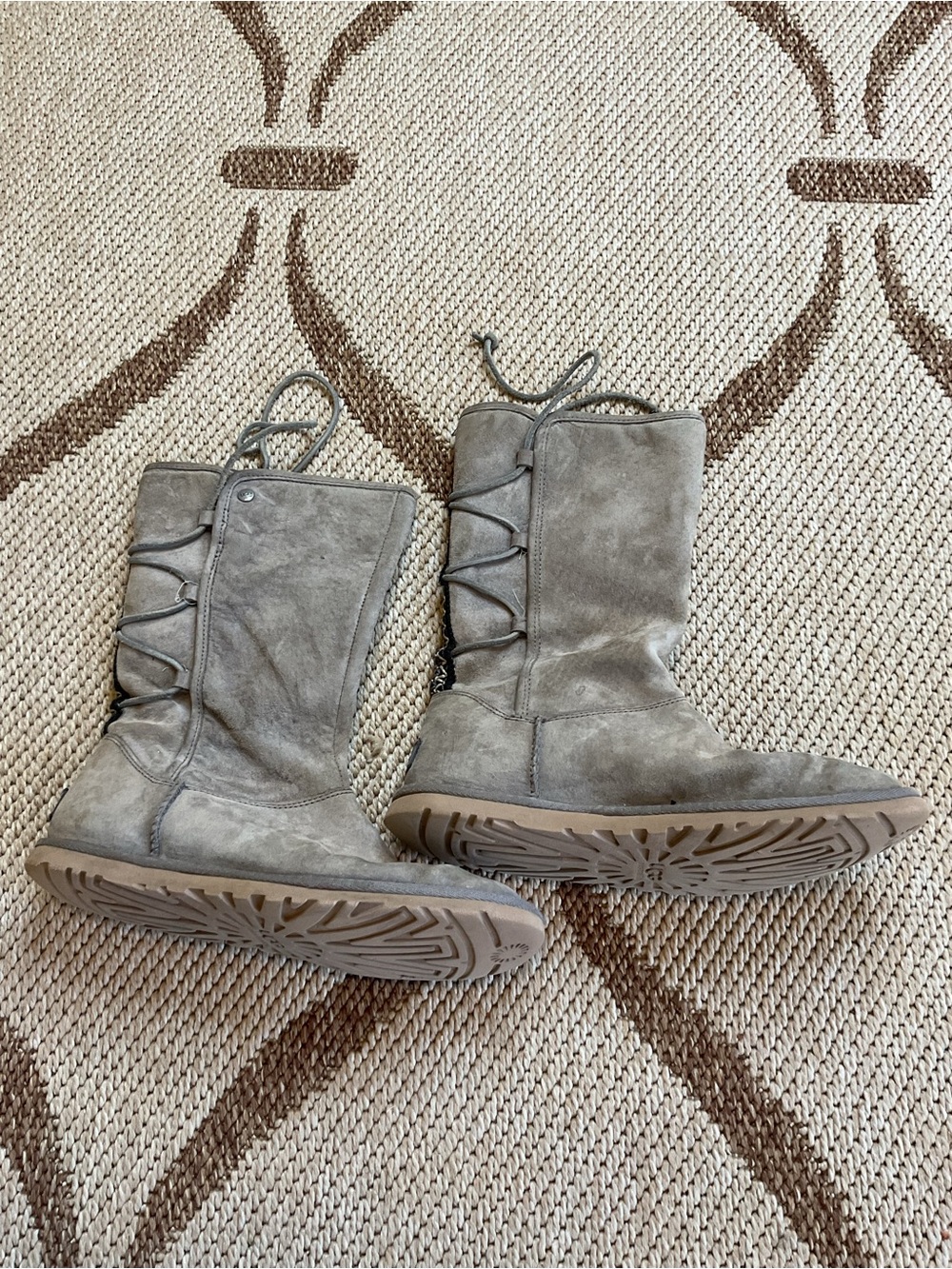 Ugg Women's Mid-Calf Suede Winter Boots in Gray with Lace-Up Detail